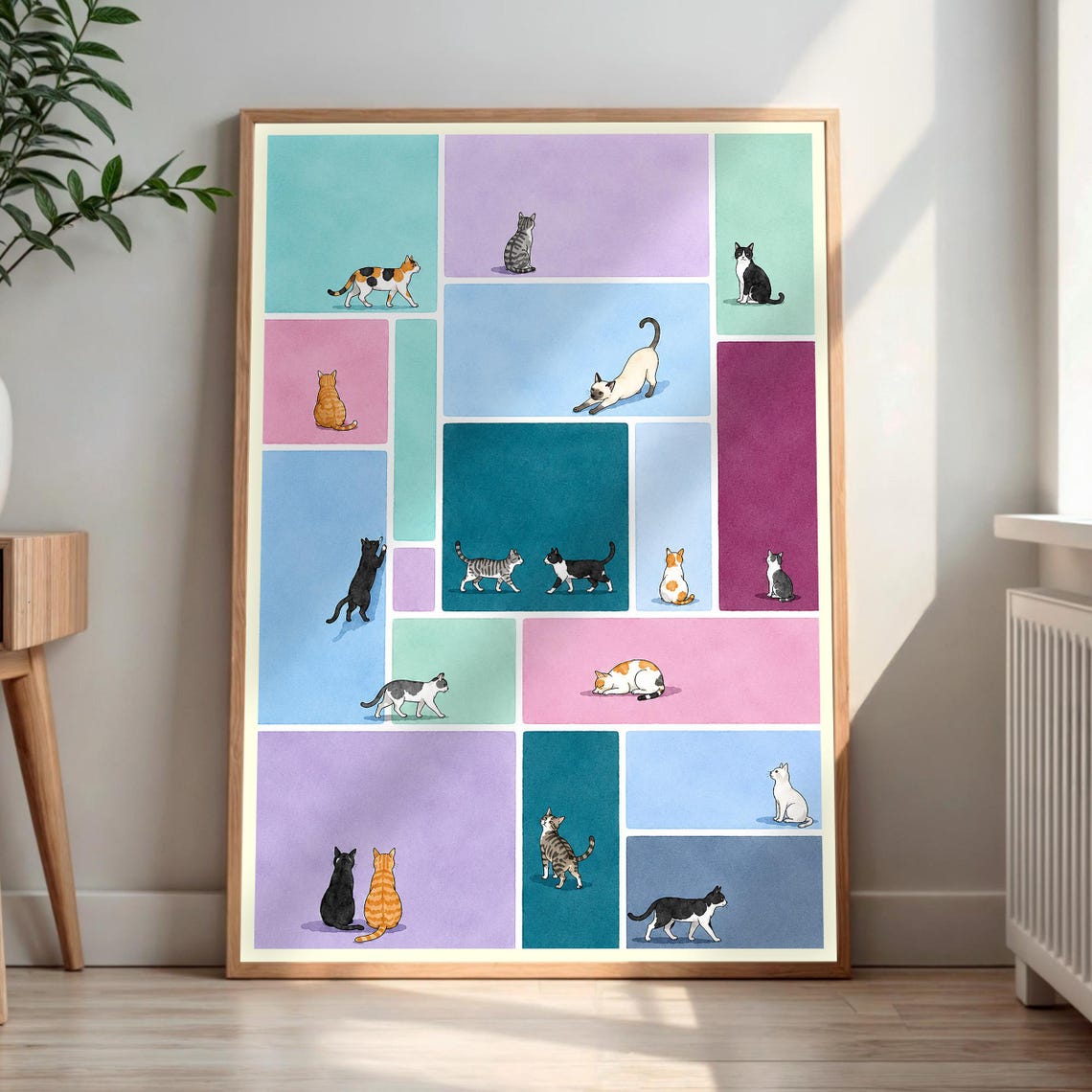 Colorful Cat Wall Art Abstract Lover Print Modern Decor Pet Owner Gift