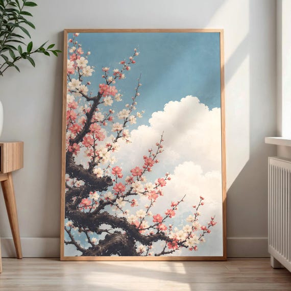 Cherry Blossom Print Sakura Tree Wall Art Pink Floral Home Decor Nature Landscape