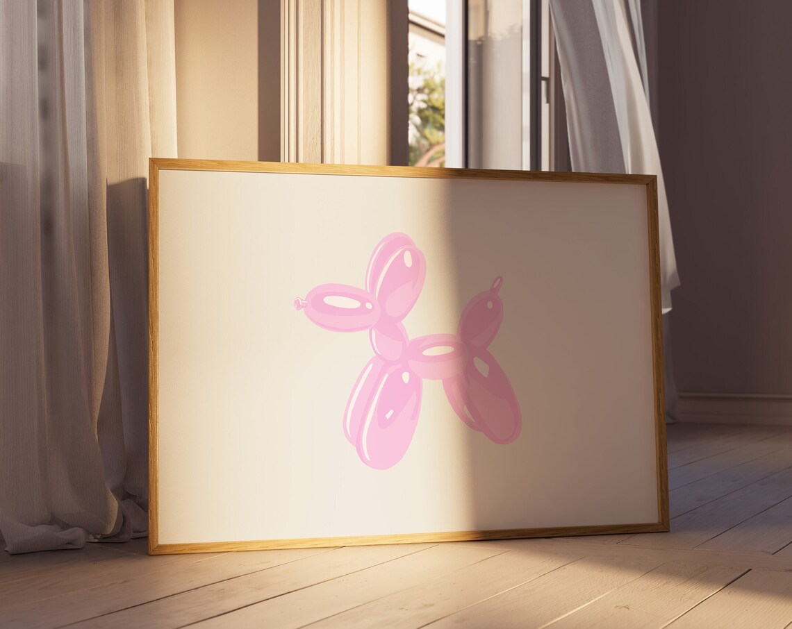 Balloon Dog Pink Trendy Poster, Preppy Bedroom Decor