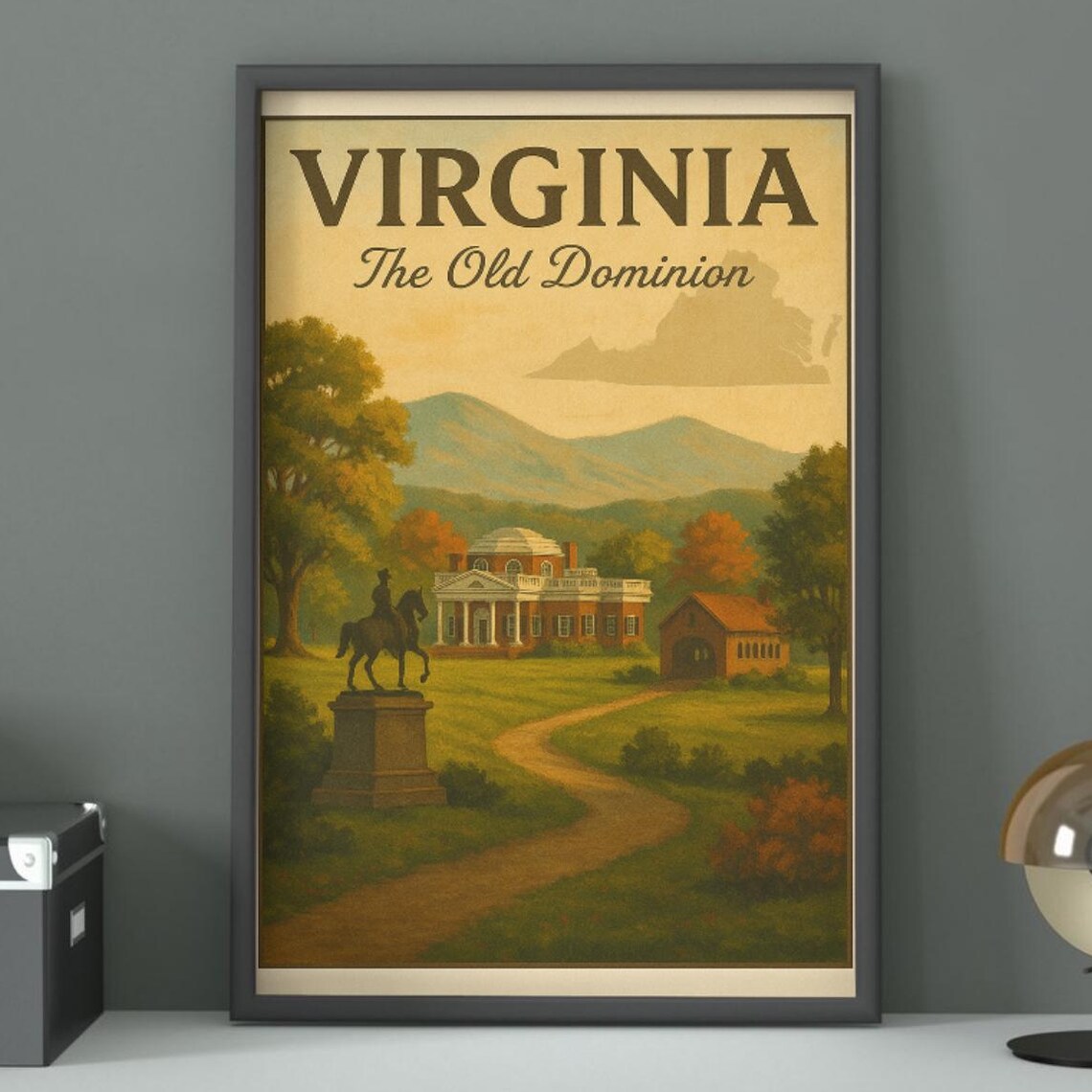 Virginia The Old Dominion Historic Manor House Retro Travel Poster