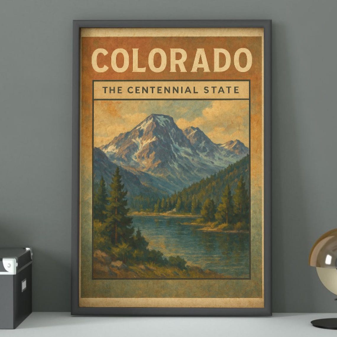 Colorado The Centennial State Mountain Lake Retro Travel Poster