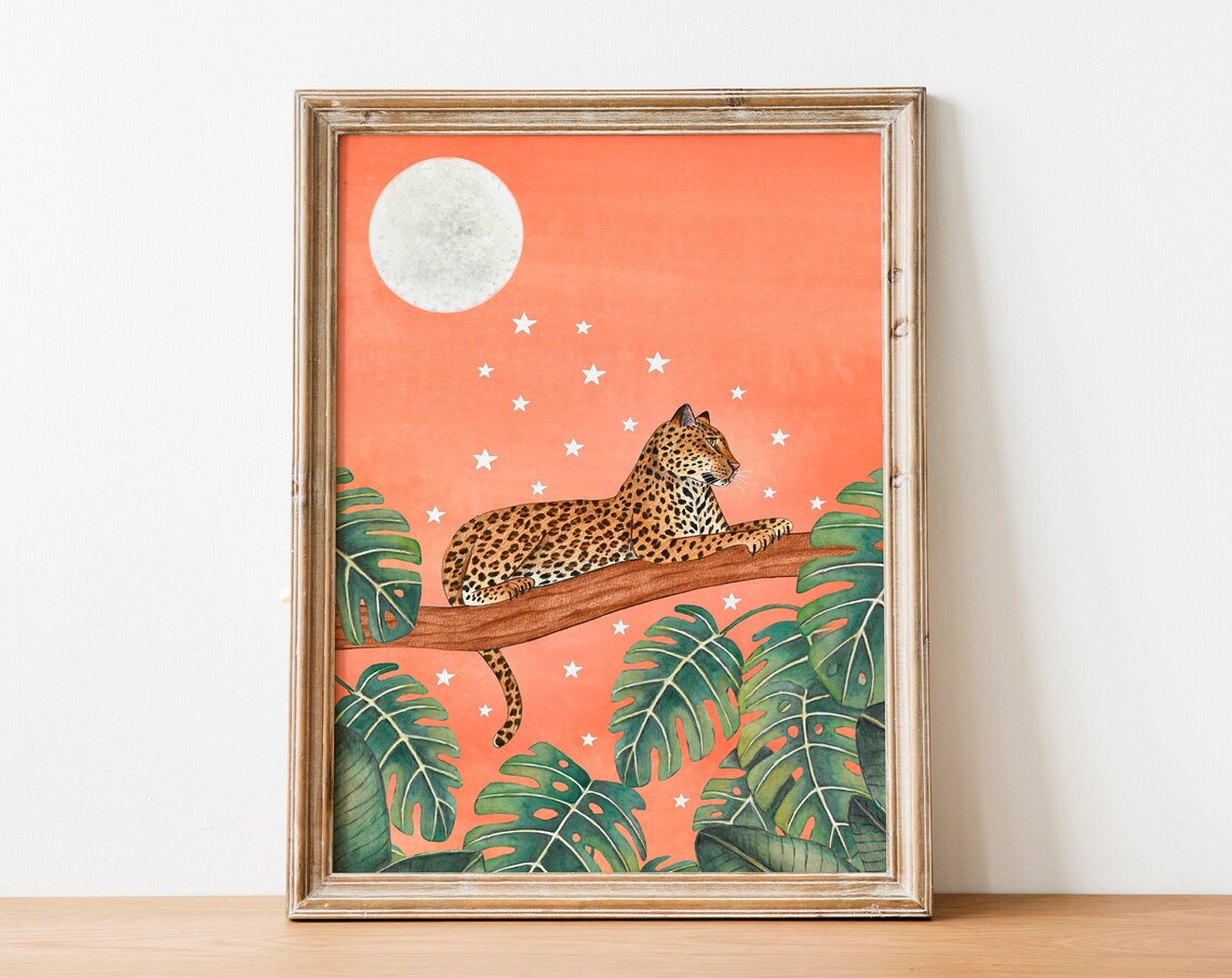 Jungle Leopard Painting, Safari Animals Art Print