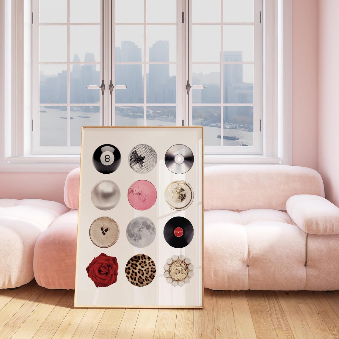 Retro Circle Collage Disco Ball Vinyl Moon Y2K Aesthetic Poster