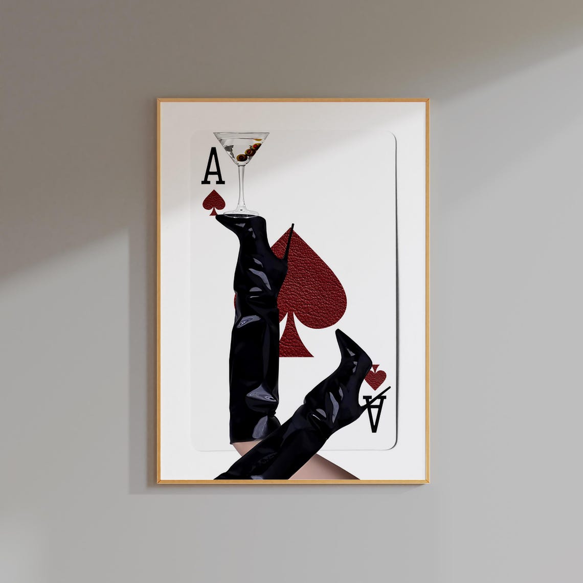 Ace of Spades Martini Boot Stilettos Red Card Funky Bar Poster