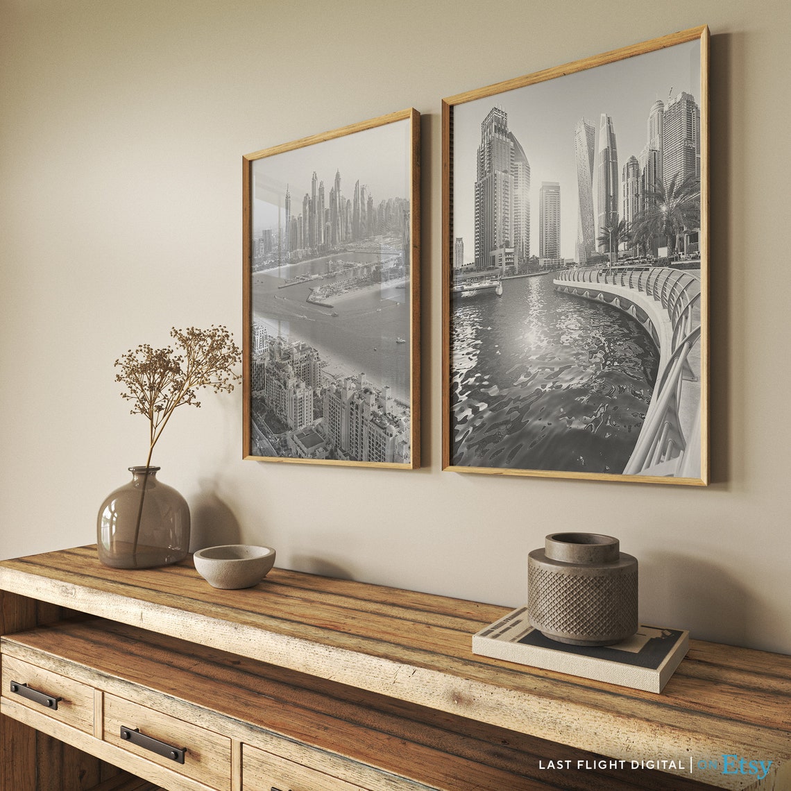 Dubai Marina Skyline Aerial Coastline Black And White Photo Poster - Image 4