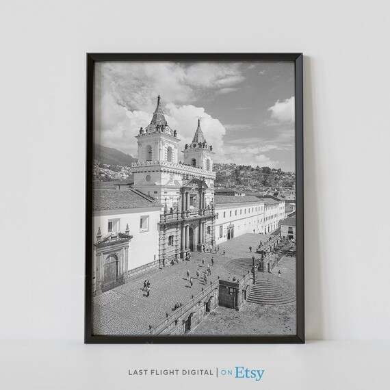 Quito Ecuador Plaza De San Francisco Church Black White Poster