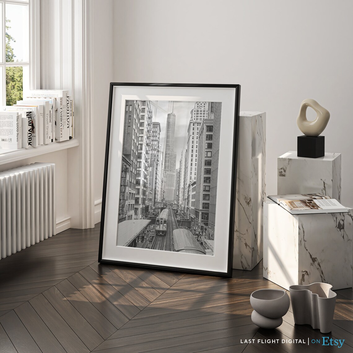 Chicago Downtown Skyline Travel Poster, Black and White - Image 2