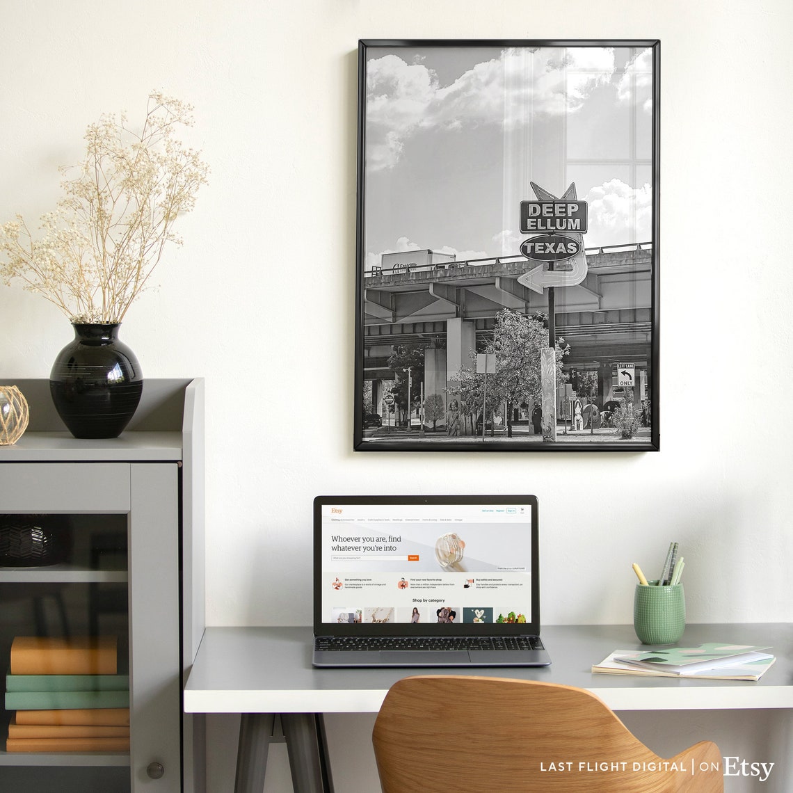 Texas Dallas Deep Ellum Sign Street Corner Black And White Poster - Image 5