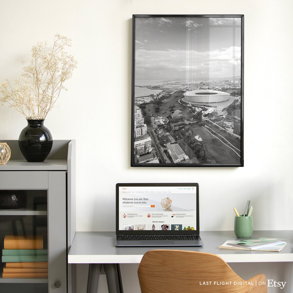 Cape Town Stadium Black White Photography Art Print - Image 3
