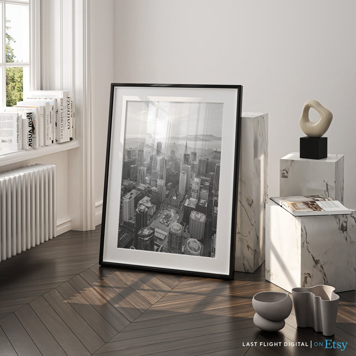 San Francisco Skyline Aerial View Black And White Cityscape Poster - Image 2