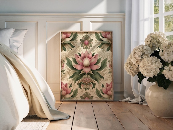 Pink Lotus Traditional Indian Floral Folk Art Botanical Poster