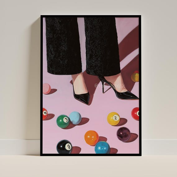 Retro Pool Art Print 70s Style Billiards Vintage Decor