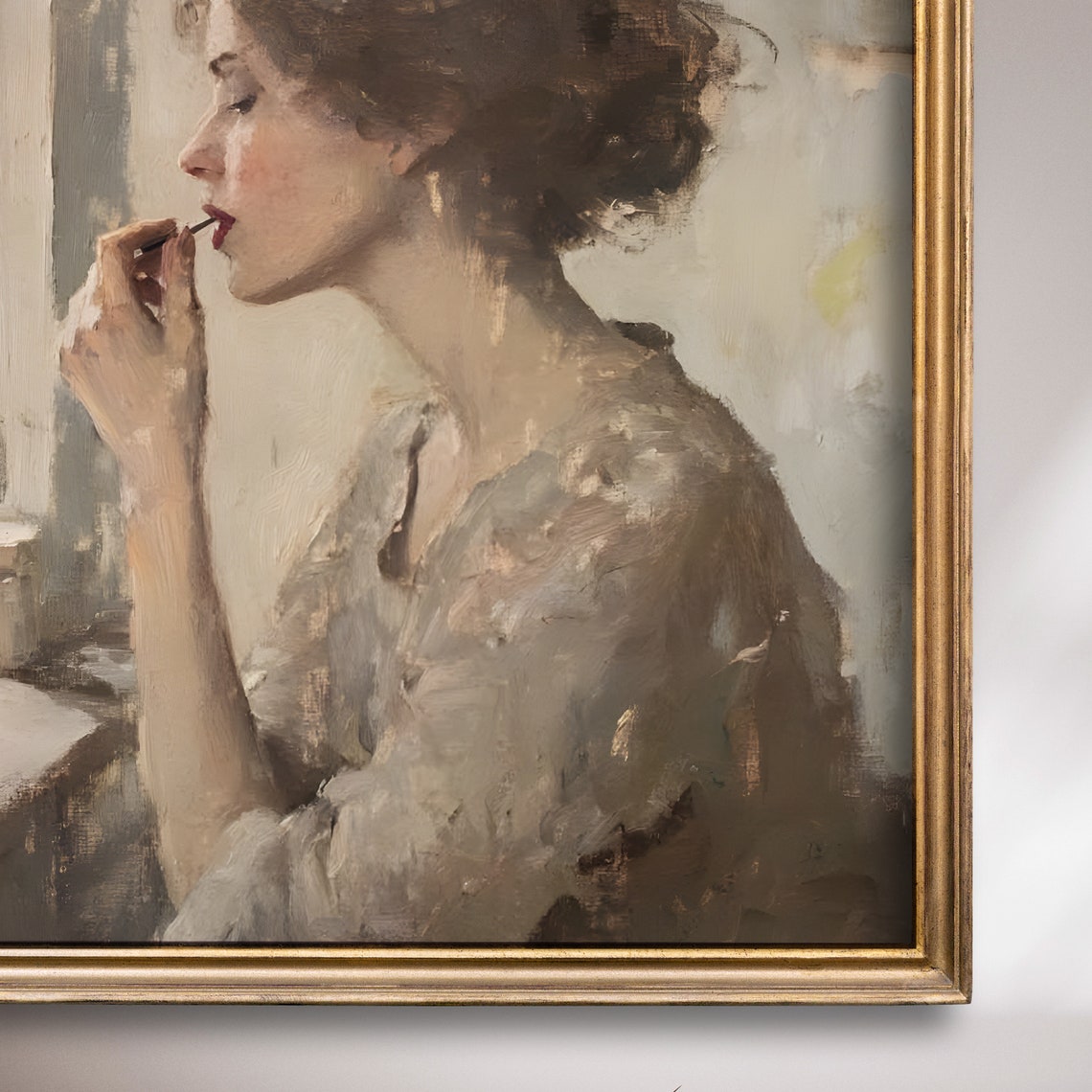 Woman Applying Lipstick Vintage Vanity Impressionist Painting Poster - Image 7
