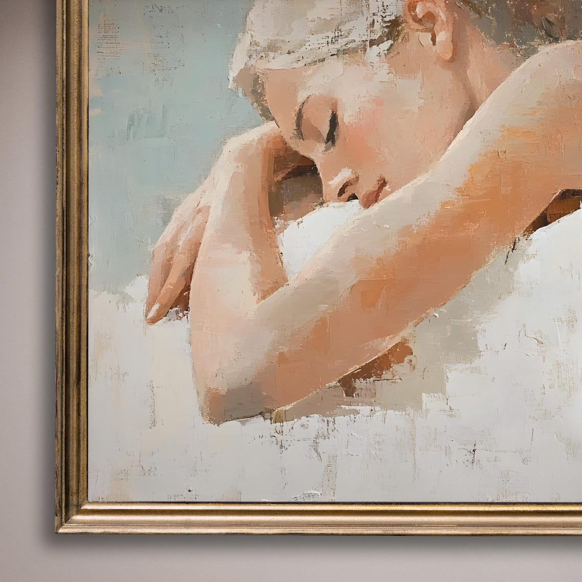 Sleeping Woman Resting On Her Arm Soft Peach Tones Painting Poster - Image 8