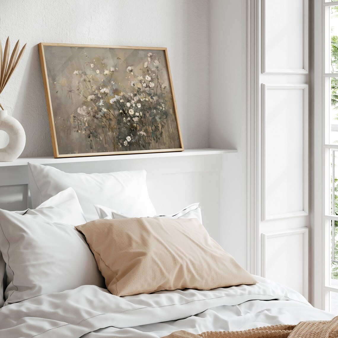 Neutral Wildflower Bouquet Soft Beige Farmhouse Floral Art Poster - Image 5