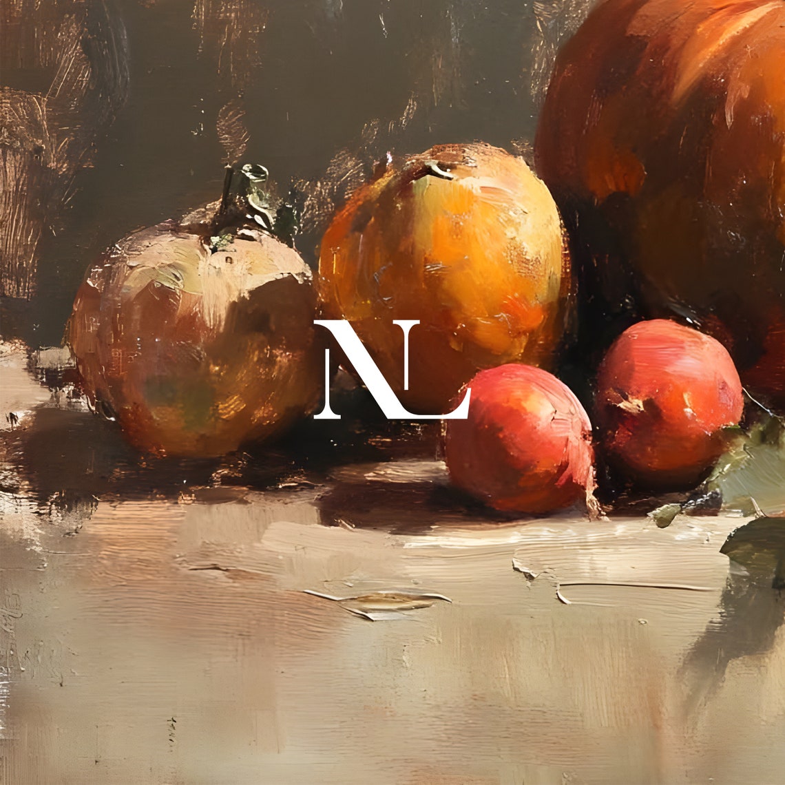 Pumpkin Still Life With Grapes And Peaches Fall Harvest Oil Poster - Image 6