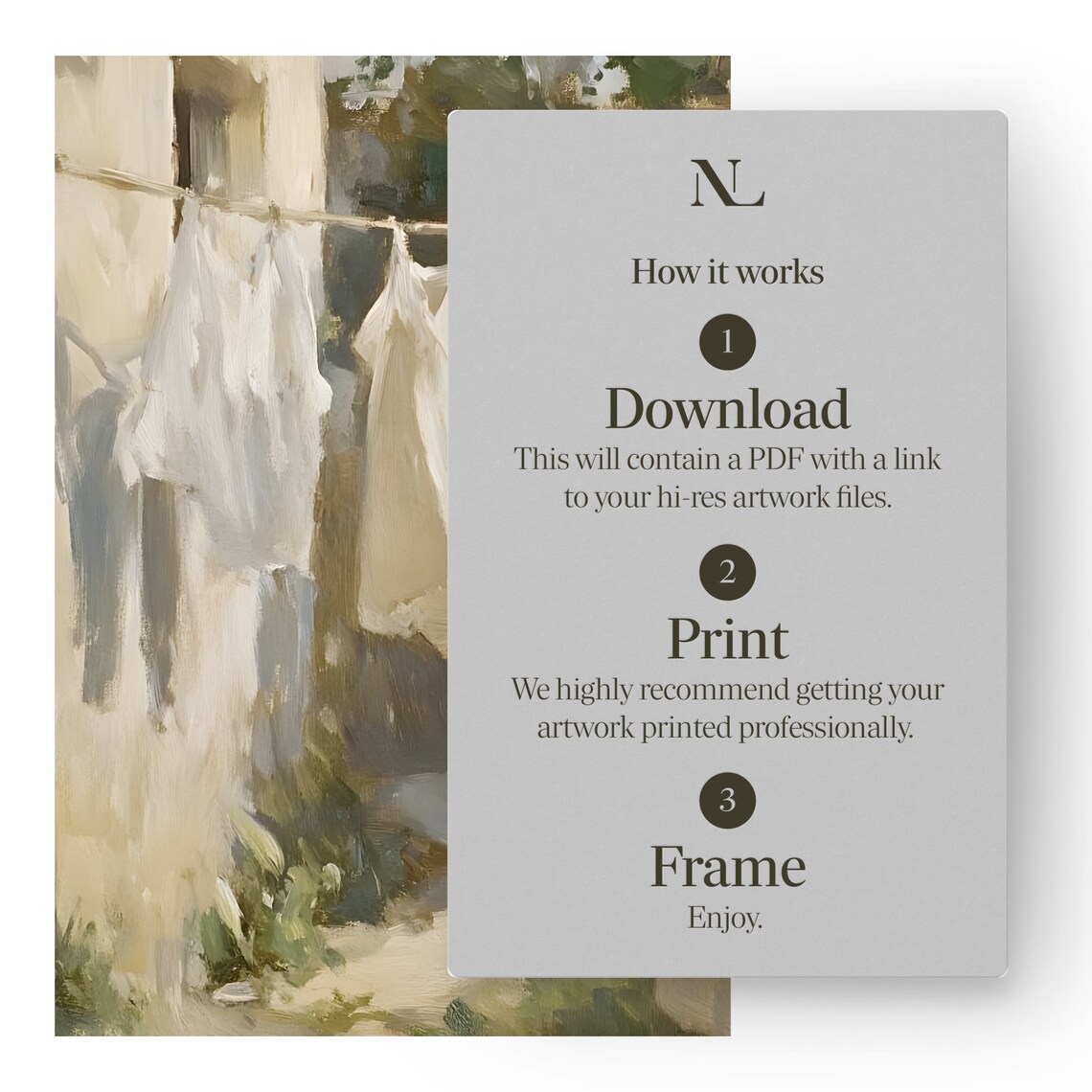 Woman Hanging Laundry On Line Sunny Garden Vintage Painting Poster - Image 3