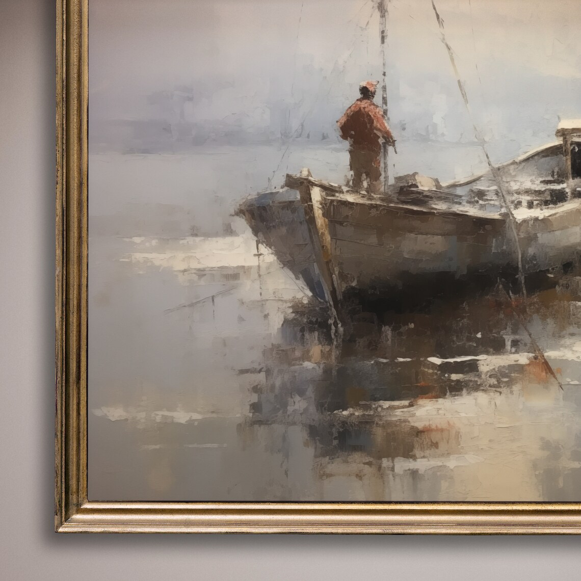 Lone Fisherman Wooden Boat Misty Water Vintage Fishing Poster - Image 8