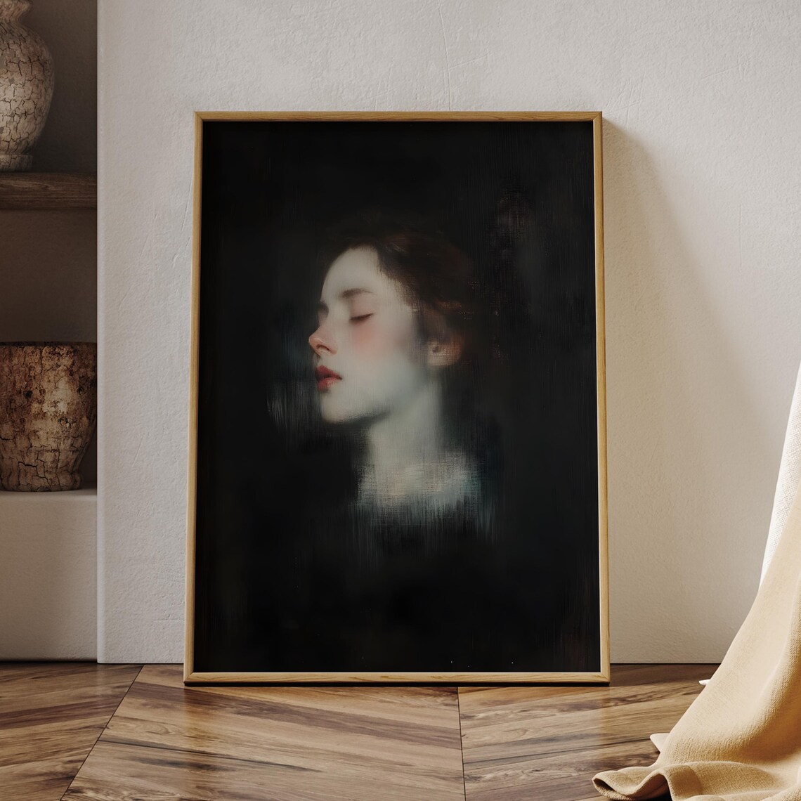 Ethereal Woman With Closed Eyes Dark Background Dreamy Portrait Poster - Image 3