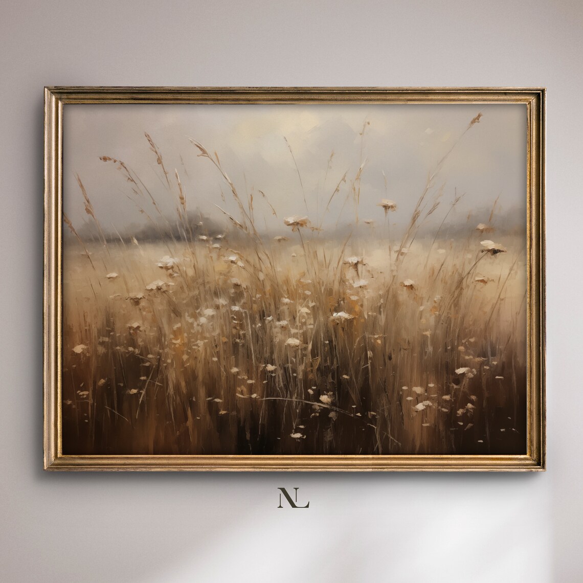 Golden Grass Meadow Wildflowers Hazy Sunlight Field Painting Poster