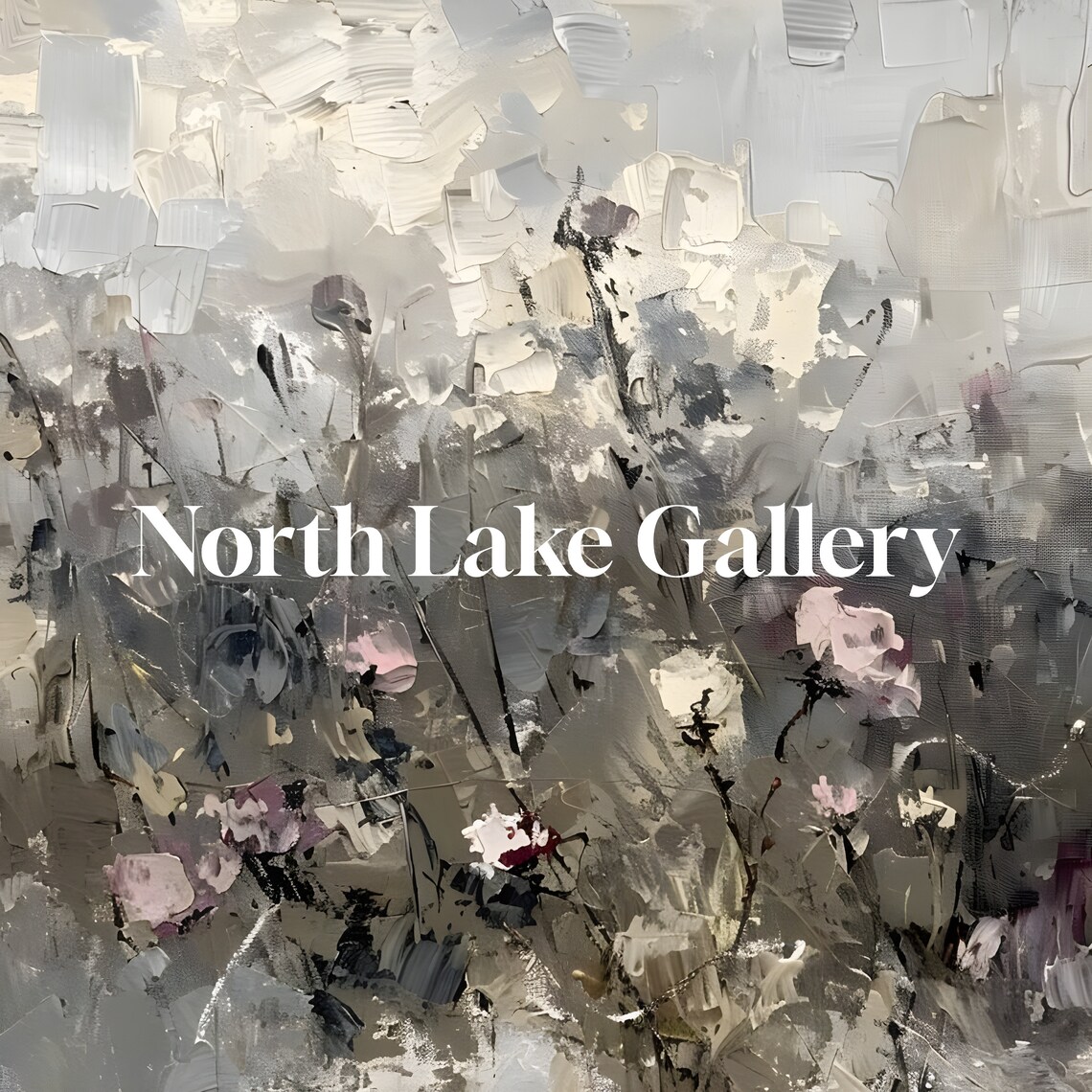 Abstract Floral Painting In Soft Grey And Pink Impasto Style Poster - Image 4