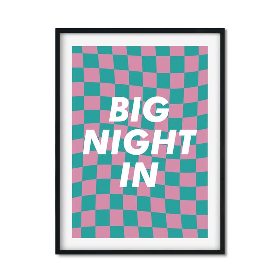 Big Night In Jomo Staying Art Print Wall Typography Positive Bright Colour Living Room Humour Kitchen Humor