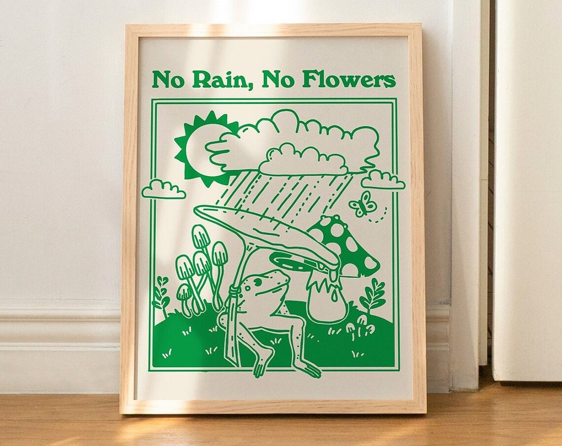 Retro Frog and Mushroom Illustration Wall Print - Image 3