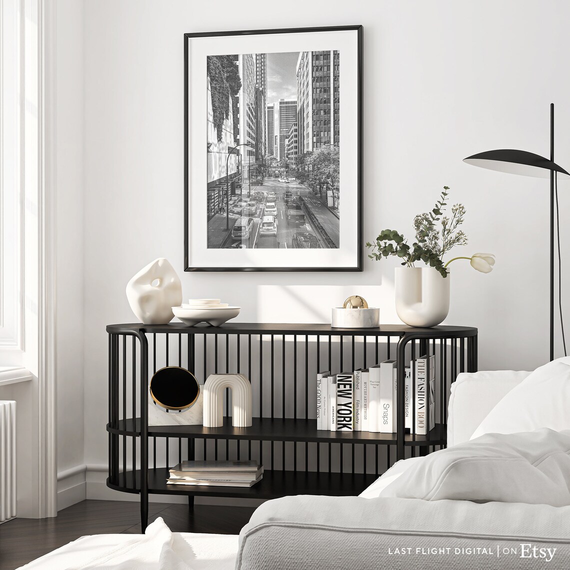 Vancouver Downtown Street Traffic Towers Black And White Photo Poster - Image 2