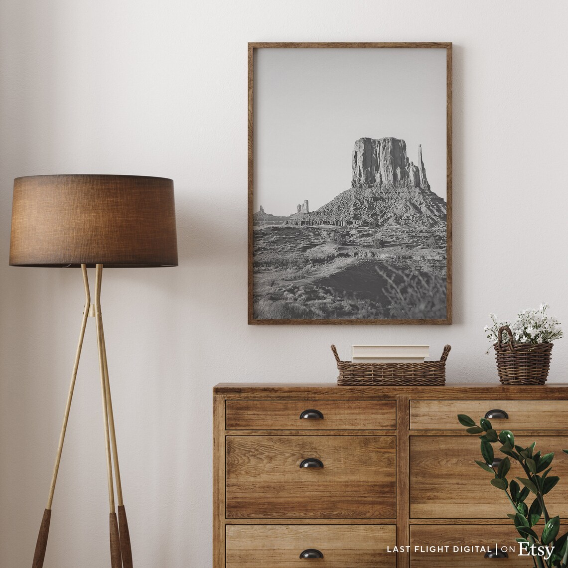 Arizona Monument Valley Desert Butte Black White Landscape Poster - Image 2