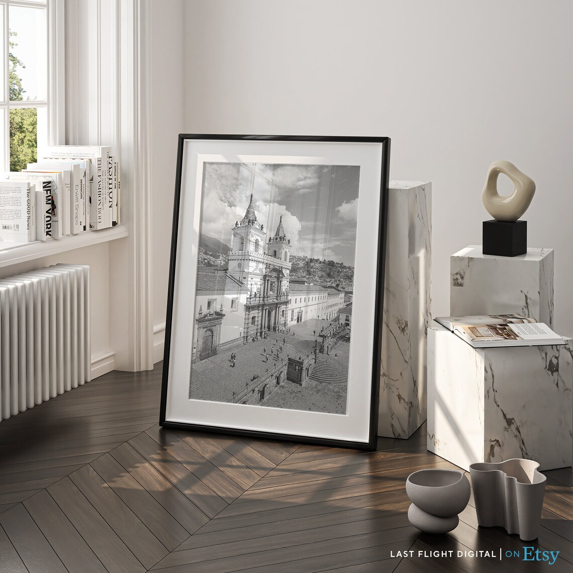 Quito Ecuador Plaza De San Francisco Church Black White Poster - Image 2