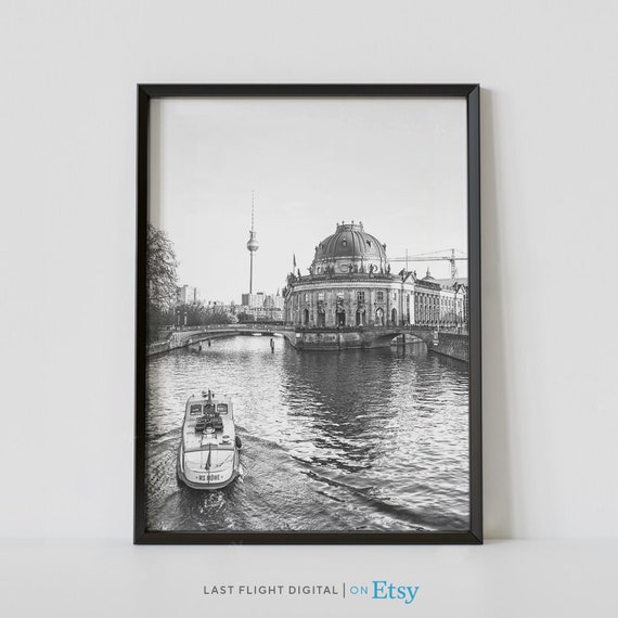 Berlin Print Germany Poster Berlin Cathedral Berlin Poster Germany Travel Poster Black And White Photo Lake Water Germany Print Art