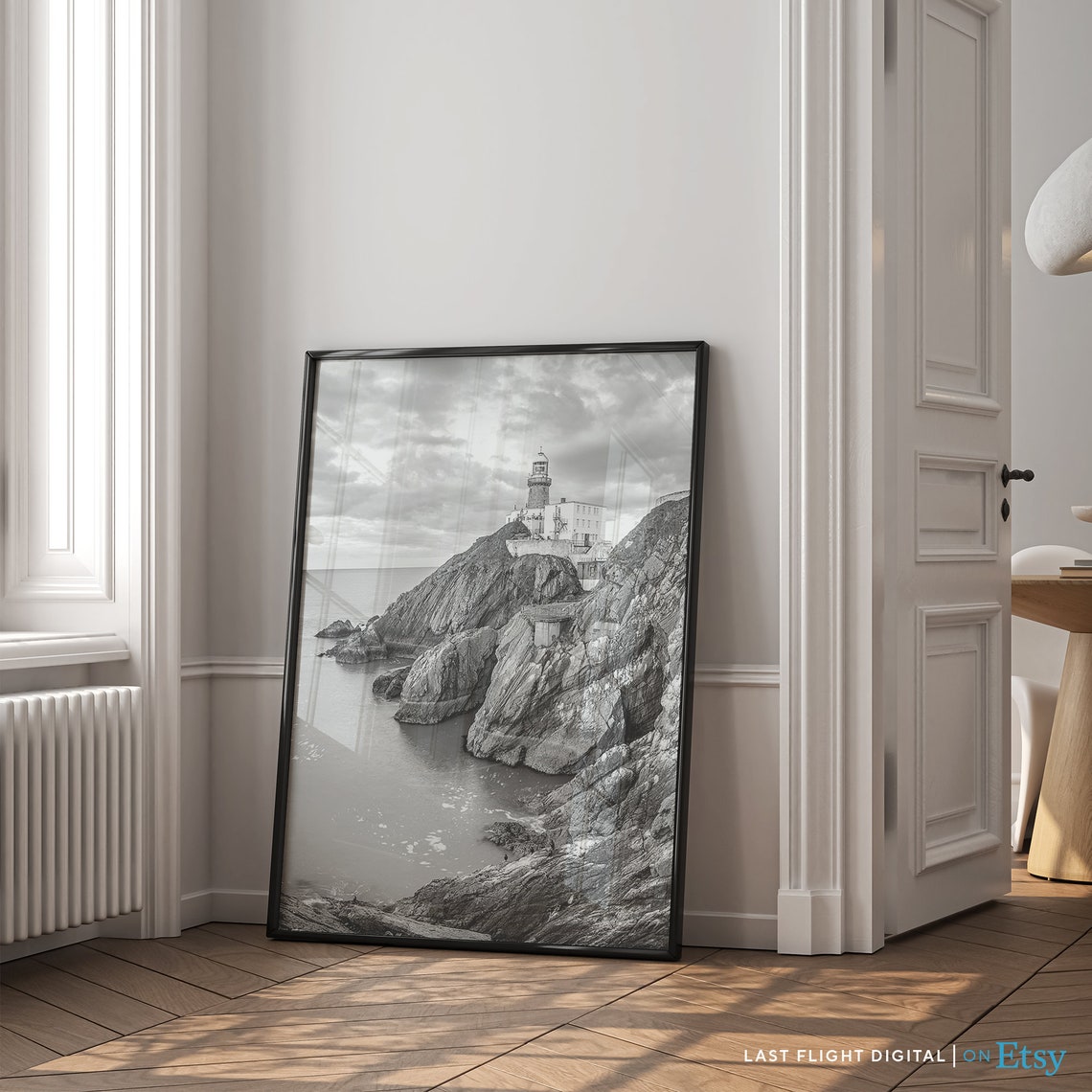 Ireland Dublin Baily Lighthouse Rocky Coast Black White Poster - Image 3