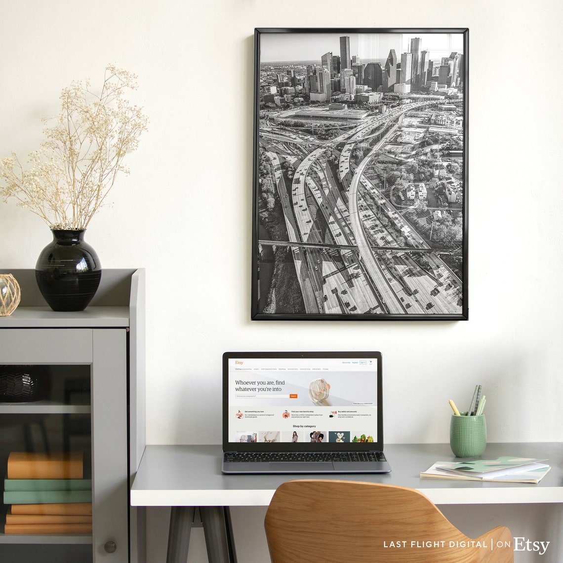 Houston Texas I 45 Freeway Interchange Aerial Black White Poster - Image 5