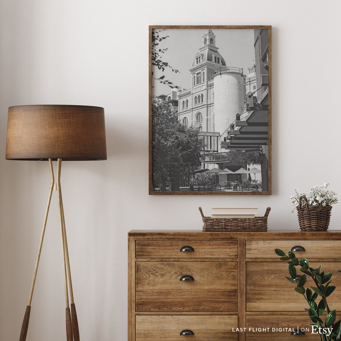 San Antonio Texas Historic Pearl Tower Courtyard Black White Poster - Image 3
