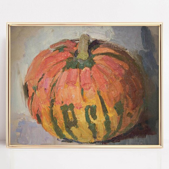 Pumpkin Oil Painting Fall Autumn Harvest Impressionist Rustic Wall Poster