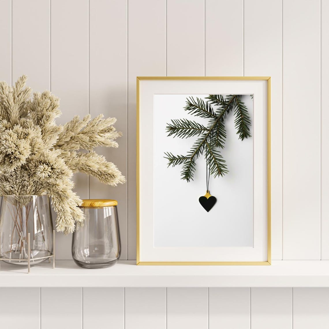 Pine Branch Black Heart Pendant Minimal Chic Christmas Poster - Image 3