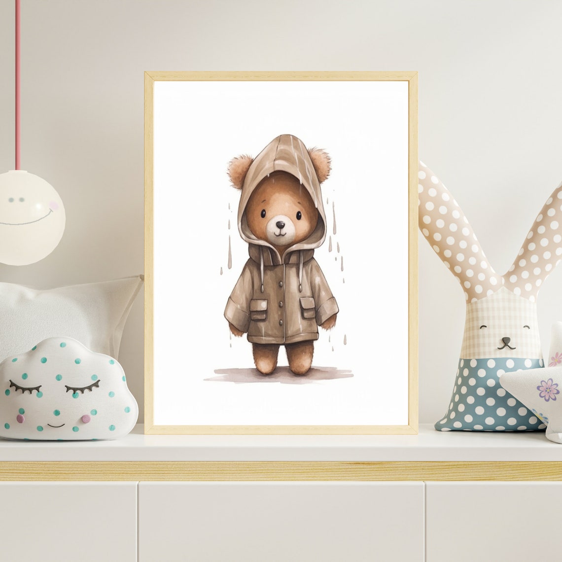 Cute Teddy Bear Brown Raincoat Hood Rainy Day Nursery Poster - Image 4