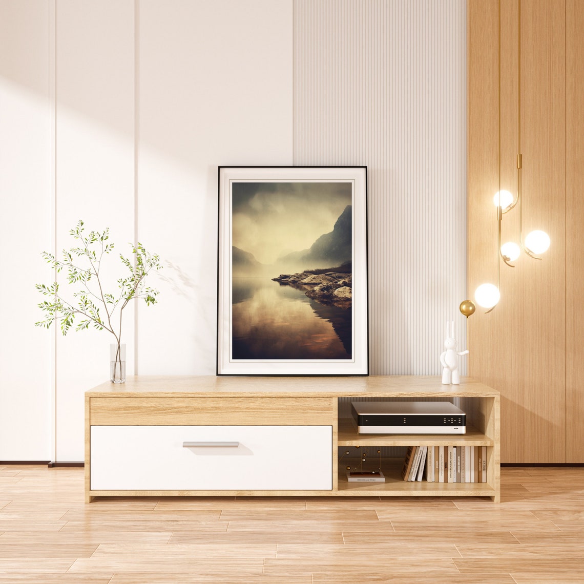 Foggy Mountain Lake With Rocky Shore Calm Moody Nature Poster - Image 4