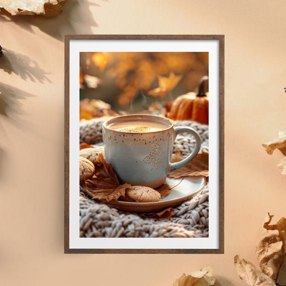 Autumn Coffee Poster, Seasonal Wall Art Print