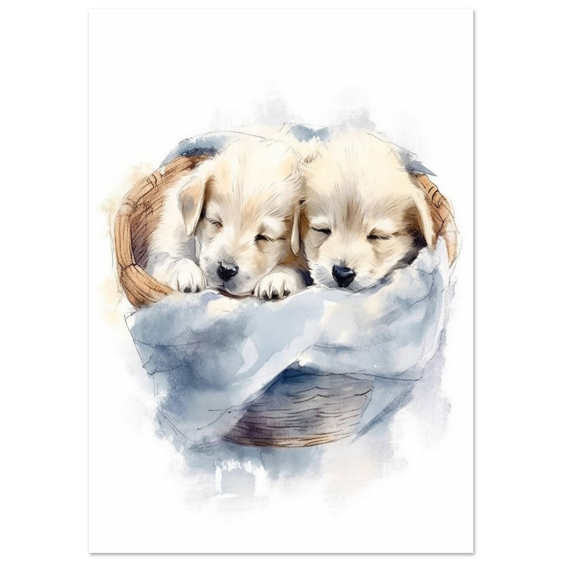 Sleeping Golden Retriever Puppies Watercolor Nursery Animal Poster - Image 2
