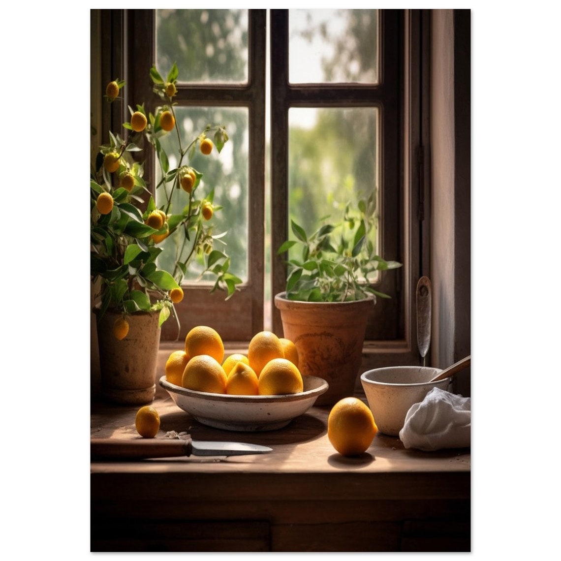 Farmhouse Windowsill Lemons Potted Herbs Sunlit Kitchen Poster - Image 2