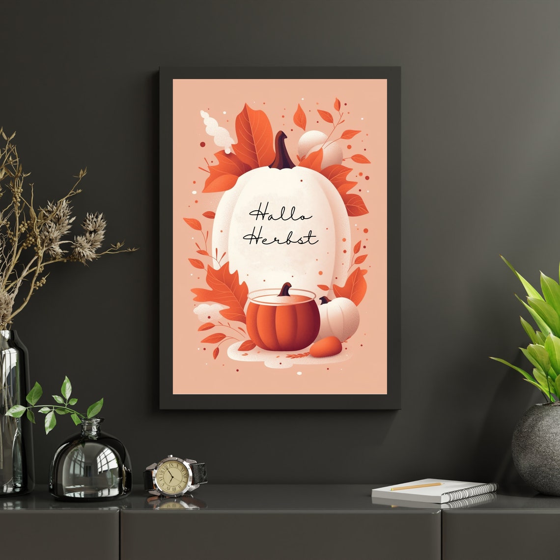 Cozy Hallo Herbst White Pumpkin Autumn Illustration Fall Poster - Image 4