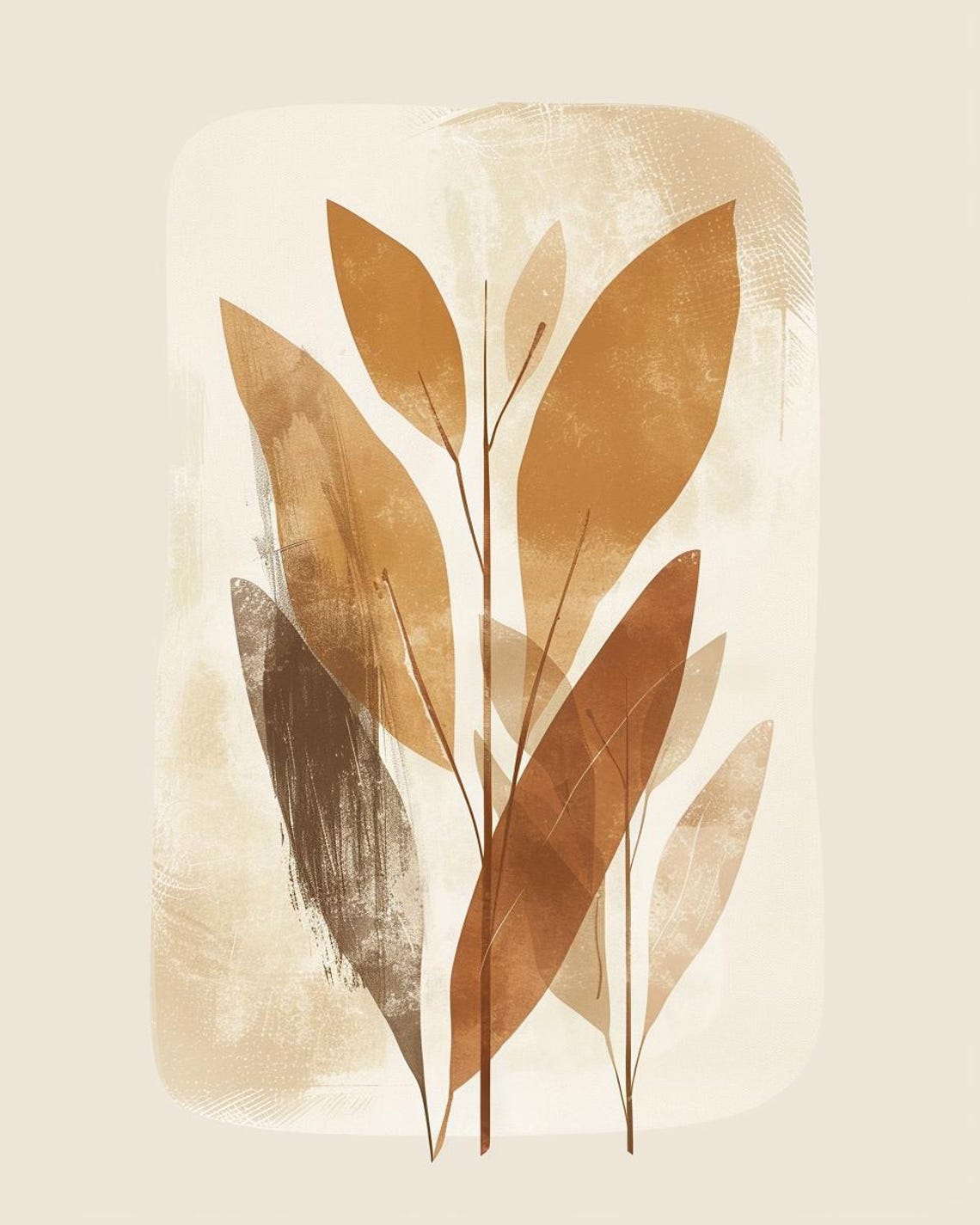 Beige And Terracotta Leaves Abstract Botanical Minimal Poster - Image 2