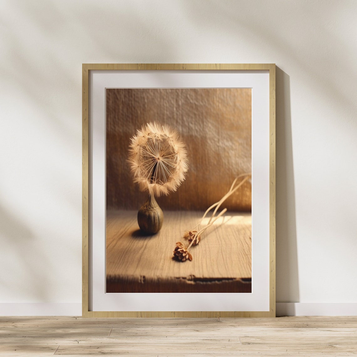Dandelion Seed Head In Small Vase Warm Still Life Photo Poster