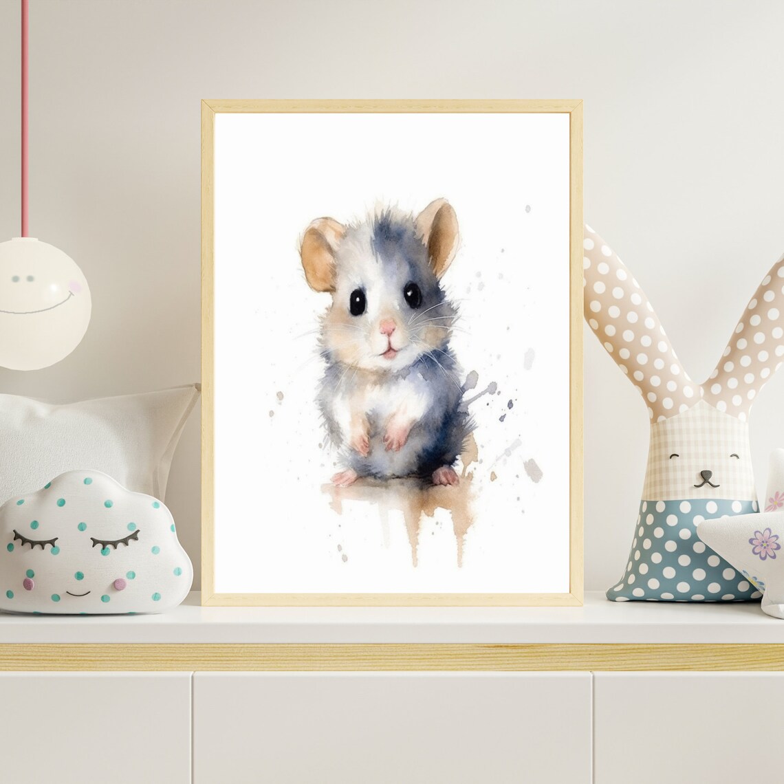 Sweet Cute Baby Hamster Watercolor Portrait Nursery Art Poster - Image 4