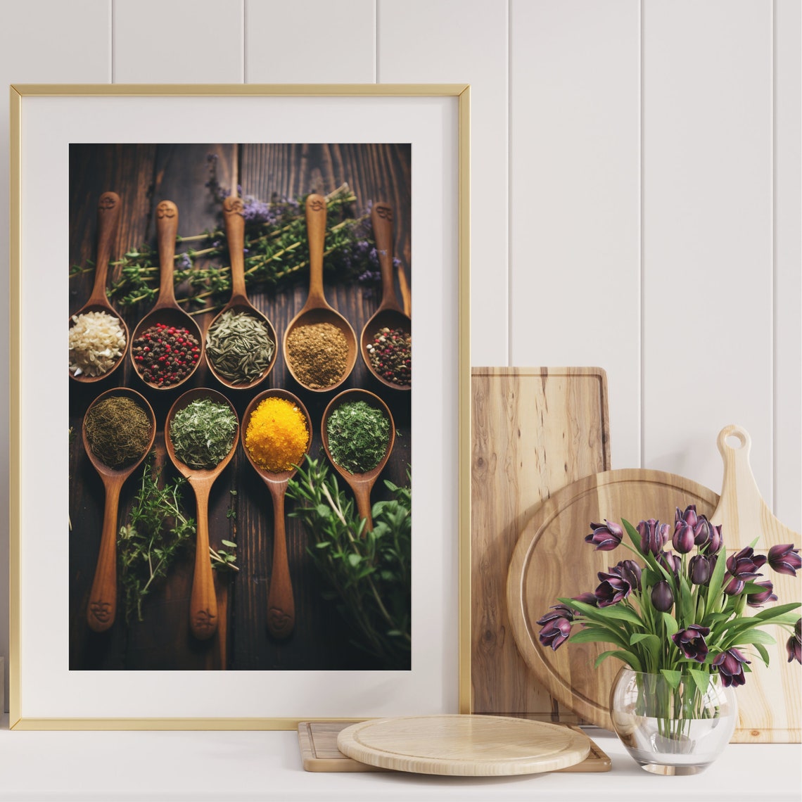 Wooden Spoons Colorful Spices Rustic Kitchen Herb Art Poster - Image 4