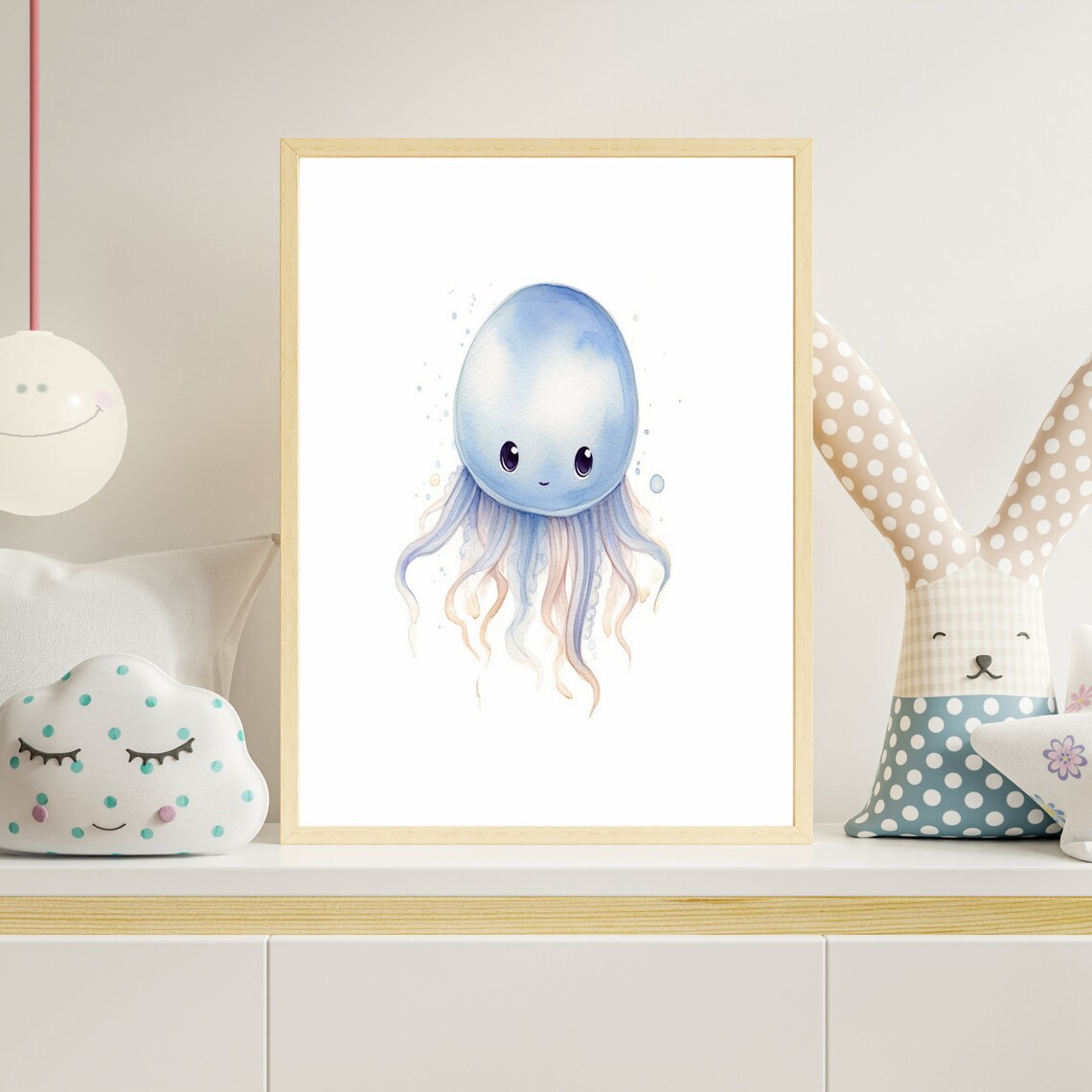 Sweet Blue Jellyfish Watercolor Ocean Baby Nursery Art Poster - Image 4