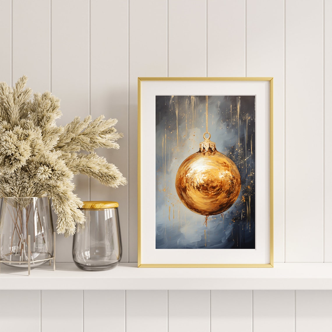 Golden Christmas Bauble Painterly Art Festive Holiday Poster - Image 3