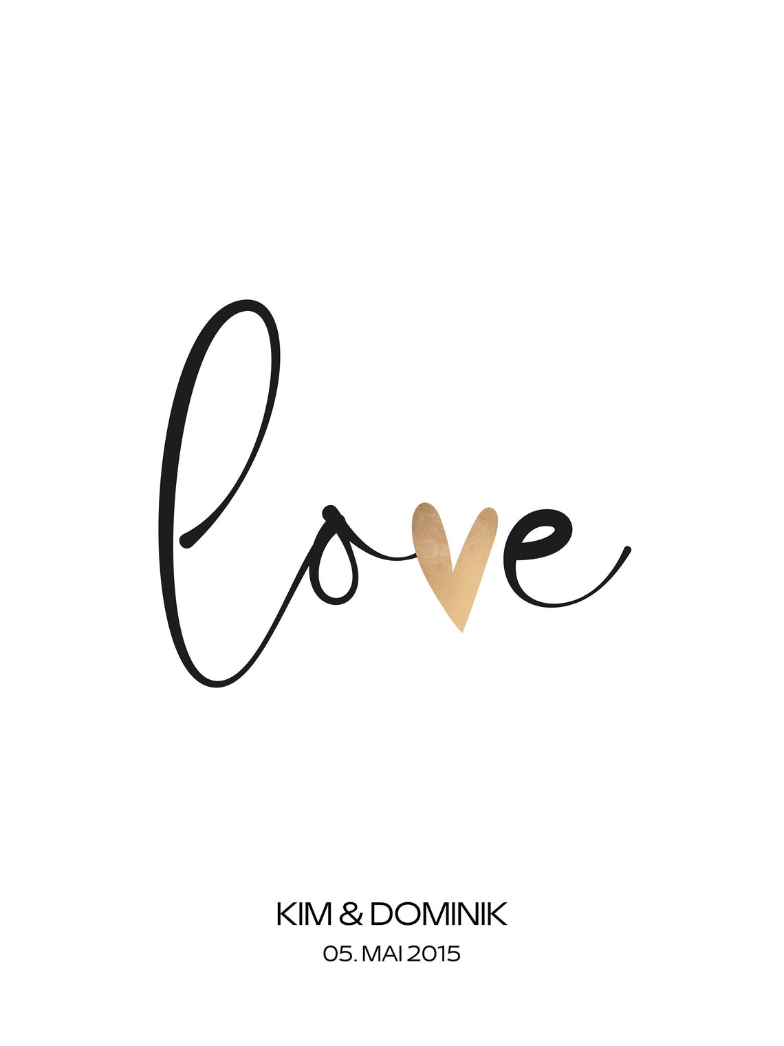 Personalizable Love Script Heart Names Date Romantic Couple Poster - Image 2