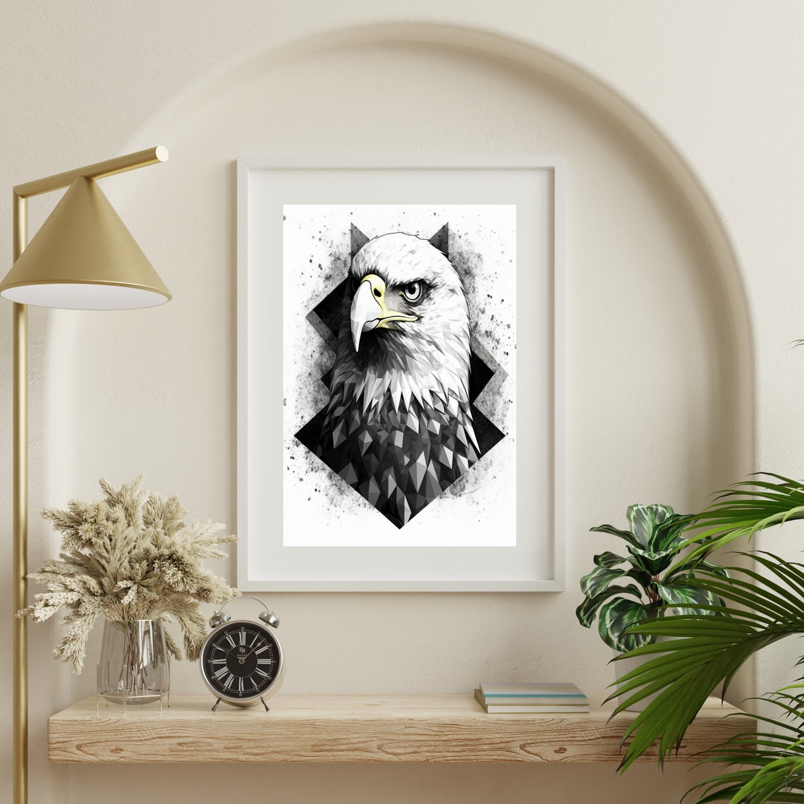 Majestic Geometric Bald Eagle Head Low Poly Black White Art Poster - Image 4